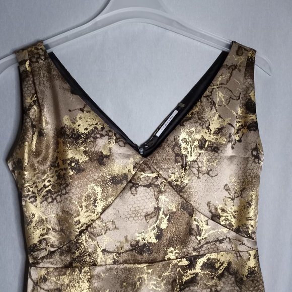 Tahari Women's Dress Gold/Brown Metallic Floral Sleeveless Sheath Knee Length 12 - Picture 4 of 10